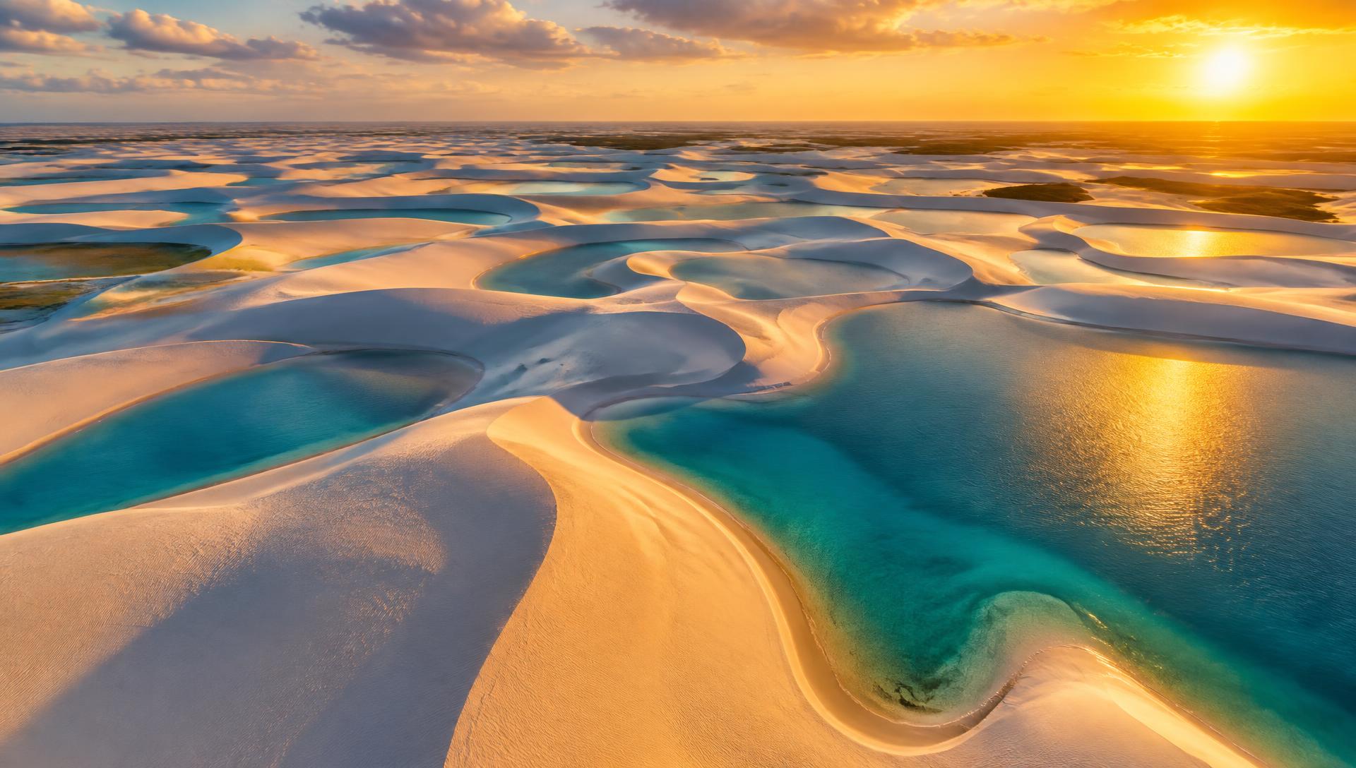 Dunas e lagoas dos Lençóis Maranhenses ao pôr do sol